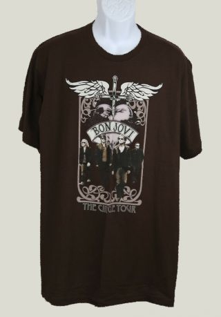Bon Jovi Short Sleeve Crew Neck Cotton Shirt The Circle Tour Brown Xl