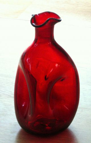 Blenko Glass Ruby Red 50s Pinch Bottle Decanter 49 No Stopper Or Sticker.
