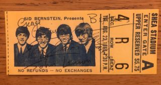Beatles Autographed Concert Ticket Shea Stadium 1966