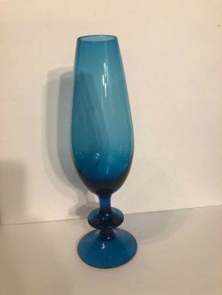 Carlo Moretti Italian Mid Century Modern Blue Stemmed Art Glass Vase - 1960 