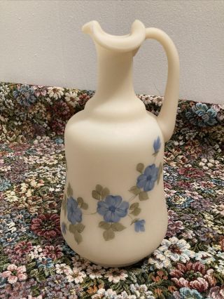 Fenton Blue Dogwood Custard Pitcher Hand Painted And Signed