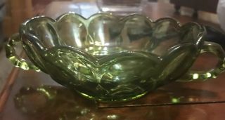 Small Vintage Green Depression Glass Bowl/ Dish/ W/handles Nut/ Candy /trinket