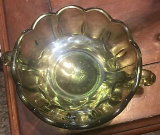 Small Vintage Green Depression Glass Bowl/ Dish/ w/handles Nut/ Candy /Trinket 2