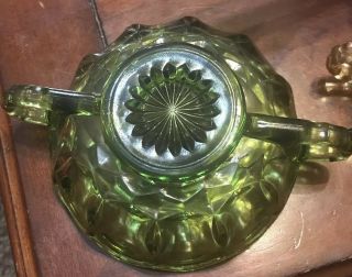 Small Vintage Green Depression Glass Bowl/ Dish/ w/handles Nut/ Candy /Trinket 3
