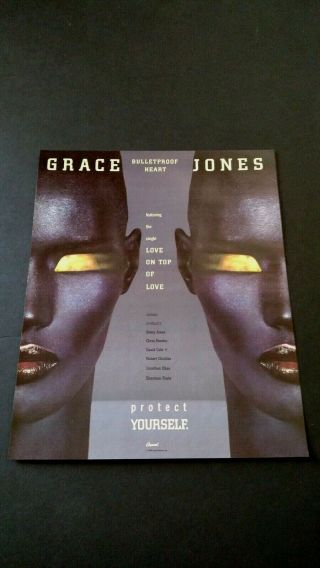 Grace Jones " Bulletproof Heart " 1989 Rare Print Promo Poster Ad