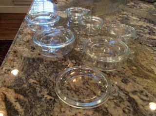 Vintage Pyrex Baking/casserole Dish W/ Lids - 10 & 20 Oz Sizes - 6 Bowls & 7 Lids