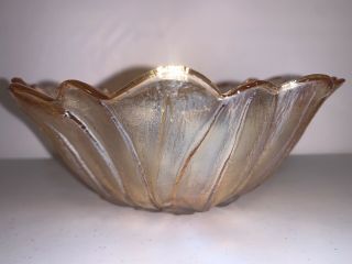Vtg Iridescent Amber Marigold Carnival Glass Bowl Lily Design 7 "