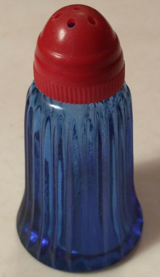 Vintage Hazel Atlas Fine Ribbed Cobalt Blue Salt Shaker W/intact Red Plastic Top