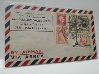 Peru Southamerica 1928 1958 - 30 Years First Flight Cover Lima Talara Panagra