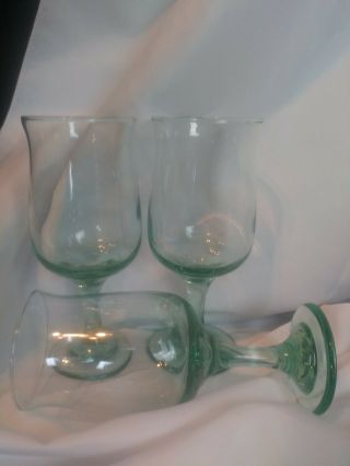 Vintage Set (3) Green Glass Footed Stem Wine Water Tea Goblets Glasses 14 Oz