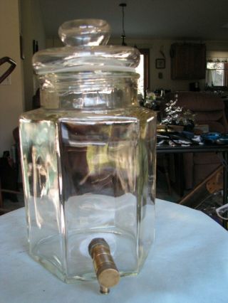 Vintage Italian Green Clear Glass Drink Dispenser Brass Spigot 1/2 Gallon Italy