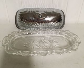 Vintage Glass Butter Dish With Stainless Steel Lid