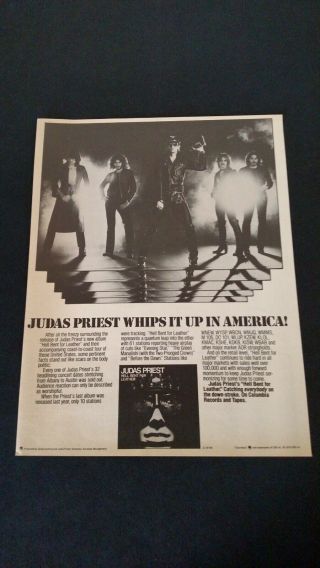 Judas Priest " Hell Bent For Leather " 1979 Rare Print Promo Poster Ad