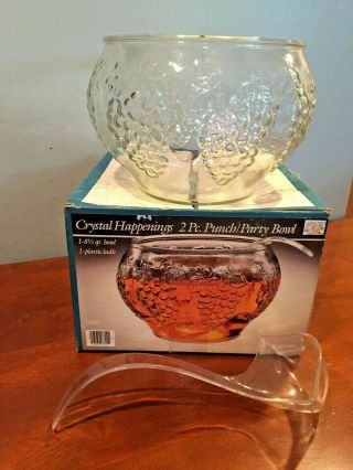 Vintage Indiana Glass Crystal Happenings 2 Piece Punch Bowl Set (d221 P7)