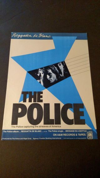 The Police " Reggatta De Blanc " 1979 Rare Print Promo Poster Ad