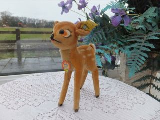 Vintage Antique German Steiff Bambi,  Ear Button & Tags Deer Reindeer Toy 1950s