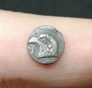 Ancient Greece Silver Hemiobol Aeolis Kyme Head Of Eagle Ca.  450 Bc
