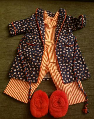 American Girl Molly Pleasant Company Striped Pajamas With Blue Robe Red Slippers
