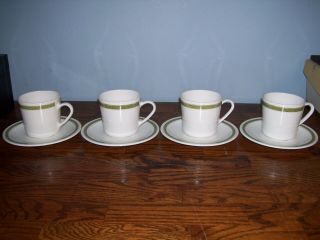 Set Of 4 Vintage Cups And Saucers Lynwood Green Centura By Corning.