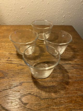 4 Vintage 5 oz.  Clear Pyrex Custard Cups Scalloped 3 Rings 462 2