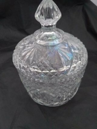 Vintage Glass Covered Candy Sugar Bowl Jar,  Diamond and Fan Pattern 5 - 3/4” High 2