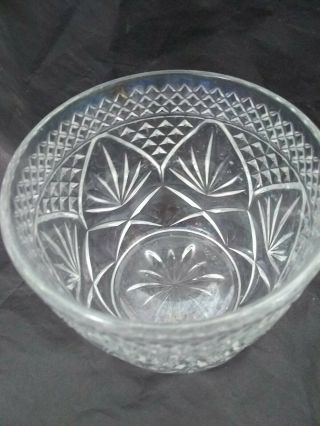 Vintage Glass Covered Candy Sugar Bowl Jar,  Diamond and Fan Pattern 5 - 3/4” High 3