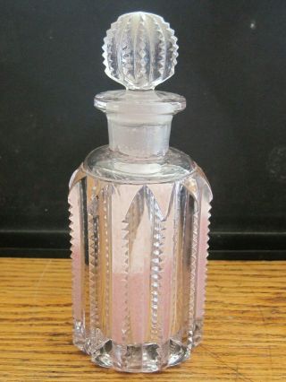 Victorian Zipper Pattern 6.  5 " Cut Glass Antique Perfume Bottle W/ Stopper