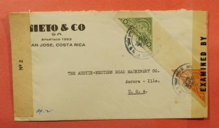 1945 Costa Rica Imperf Triangles San Jose To Usa Wwii Censored