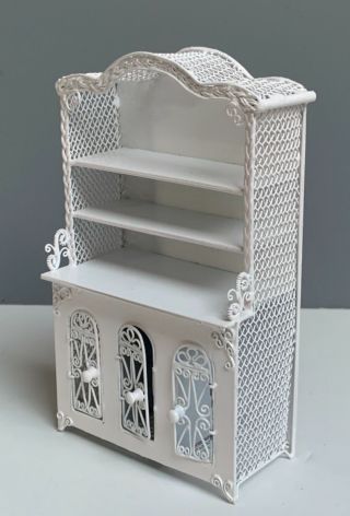 1:12 Vintage Dollhouse Miniature Furniture White Metal Ornate Kitchen Cabinet