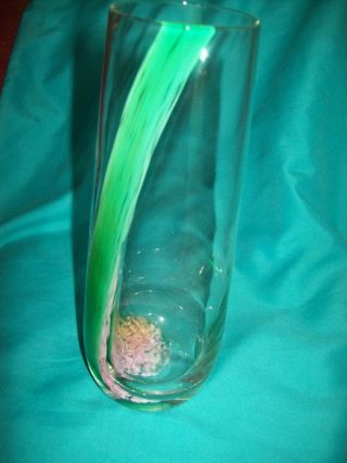 Caithness Art Glass Vase Green & Pink Swirl - Made In Scotland 23 Cm