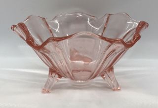 Vintage 3 Footed Pink Depression Glass Candy Dish Compote Vanity Bowl 6”