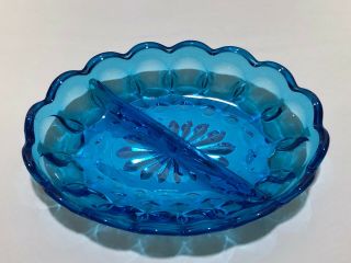 Vintage Indiana Glass Blue Glass Thumbprint Oval Divided Relish Dish