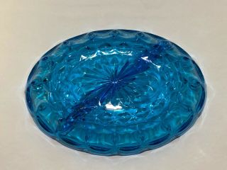 Vintage Indiana Glass Blue Glass Thumbprint Oval Divided Relish Dish 3