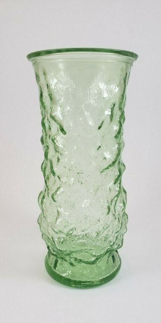Vintage Green Crinkle Glass Vase 1960s E.  O.  Brody Co.  Cleveland Ohio 9 " Tall