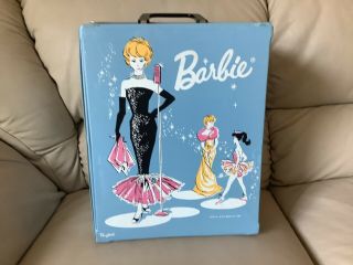 Vintage Blue Mattel Barbie Doll Ponytail Case With Accessories Box Dated 1962