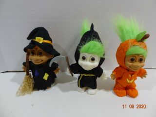 3 Russ Troll Doll 5” Halloween Witch Pumpkin Grim Reaper Green Hair Brown Eyes