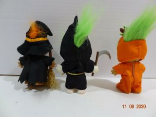 3 Russ Troll Doll 5” Halloween Witch Pumpkin Grim Reaper Green Hair Brown Eyes 2