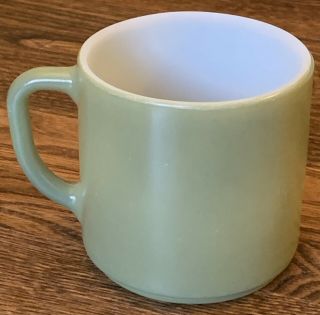 Mid Century Vintage Federal Milk Glass Green Heat Proof Coffee Tea Mug 10oz