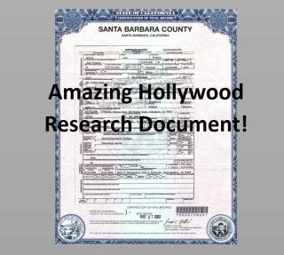 Jack Palance Death Certificate Research Document,  Shane Sudden Fear Film Star