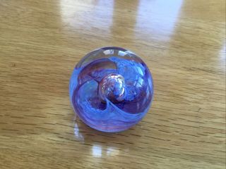 Vintage Signed Caithness Clg Paperweight Moon Crystal Pink And Blue Swirls