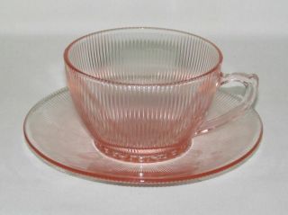 Jeannette Glass Homespun Pink Cup And Saucer Set