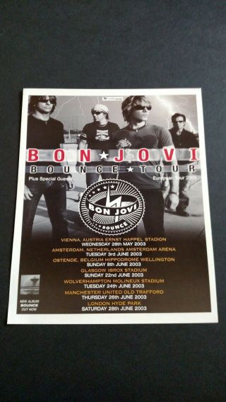 Bon - Jovi " Bounce European Tour " 2003 Rare Print Promo Poster Ad