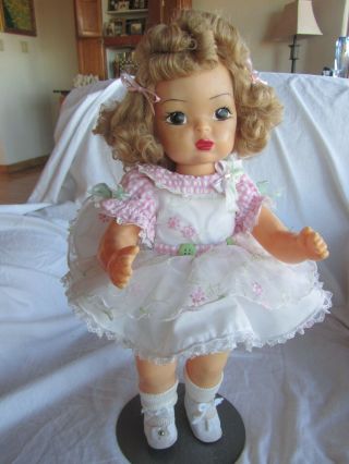 Vintage Terri Lee Doll - Blonde Curly Hair - Pretty Pink Lacy Dress