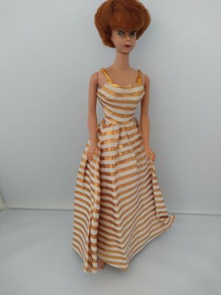 Vintage 60s Mattel Barbie 1639 Holiday Dance Gold Striped Dress Gown
