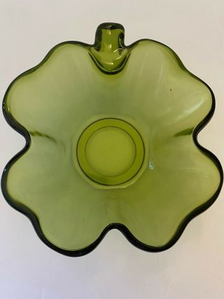VINTAGE GREEN GLASS SHAMROCK CANDY DISH BOWL 2