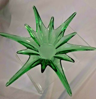 Vintage Glass Dish Candle Holder Small Starburst Design Green