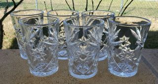 6 Vintage Anchor Hocking Eapg Star Of David Clear Flared 10oz Tumblers 4.  5 "