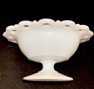 Anchor Hocking Old Colony Open Lace Edge 7 " White Milk Glass Pedestal Bowl Mgb