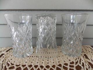 Set Of 3 Vintage Anchor Hocking Clear Glass Oatmeal Pineapple Pattern Tumblers