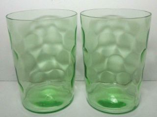 2 Green Depression Tumblers Glasses Raindrop " Optic Design " Federal Glass Co.